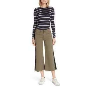 Frame Tuxedo Stripe Wide Leg Crop Jeans In Army Green